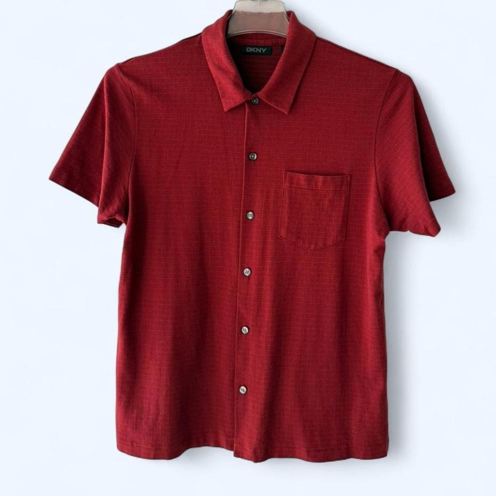 DKNY Men's‎ Red Textured Short Sleeve Button Up Shirt Size S
